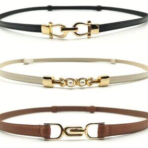 ✨ Three-Piece Skinny Belt Set – Gold Buckle Detail ✨